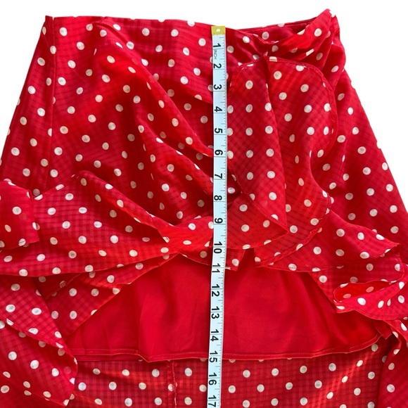 Finders Keepers Red with White Polka Dot Midi Ruffle Skirt Women's Size 6 Medium - Picture 10 of 11
